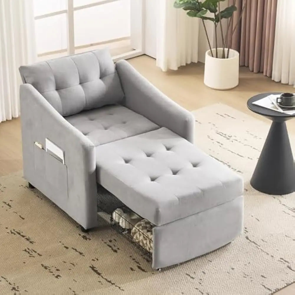 3-in-1 Convertible Sleeper Sofa Chair Bed with Storage Drawer & Pillow, Pull Out Couch with Side Pocket & Adjustable Backrest