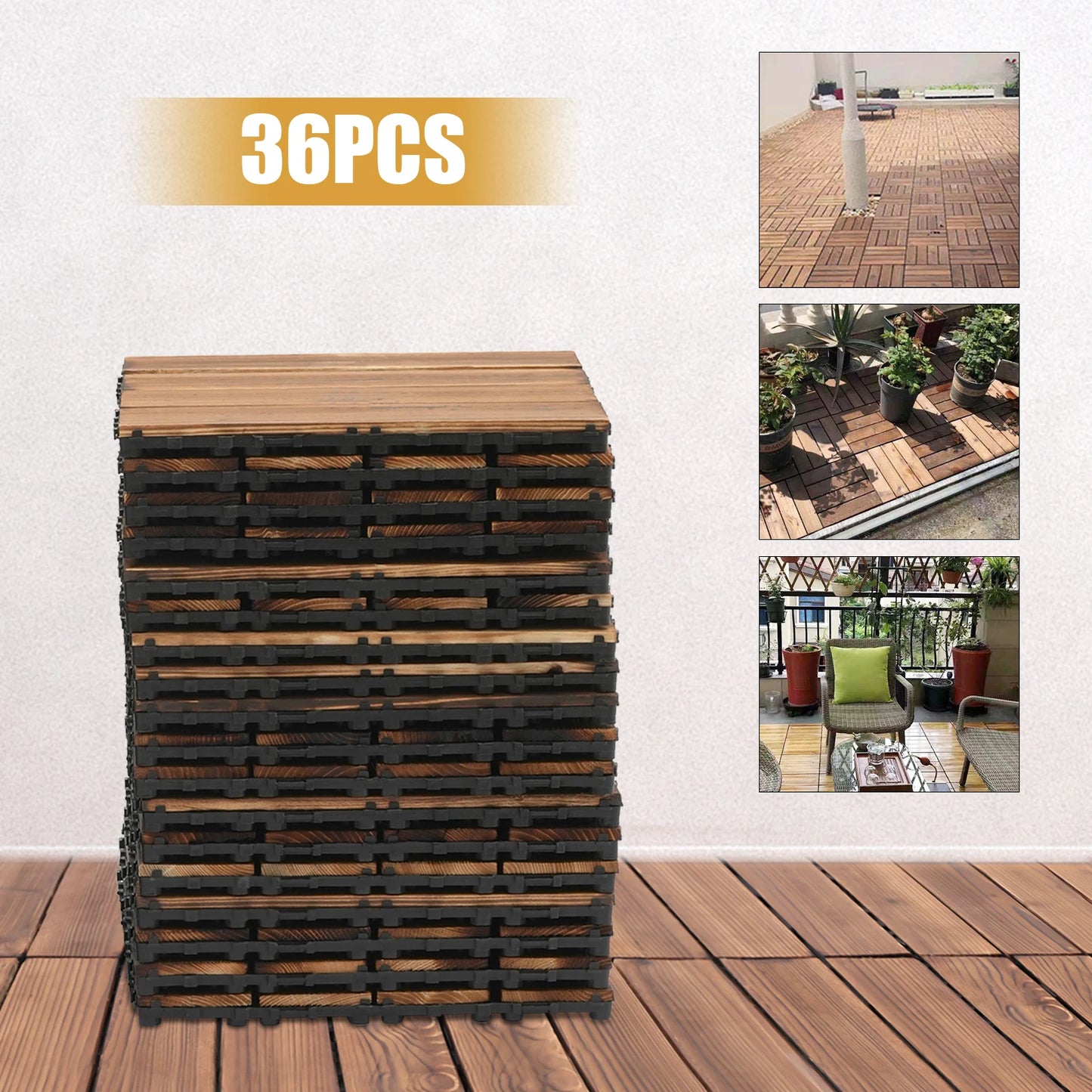 Outdoor Hardwood Flooring Tiles Interlock Edge Waterproof for Patio