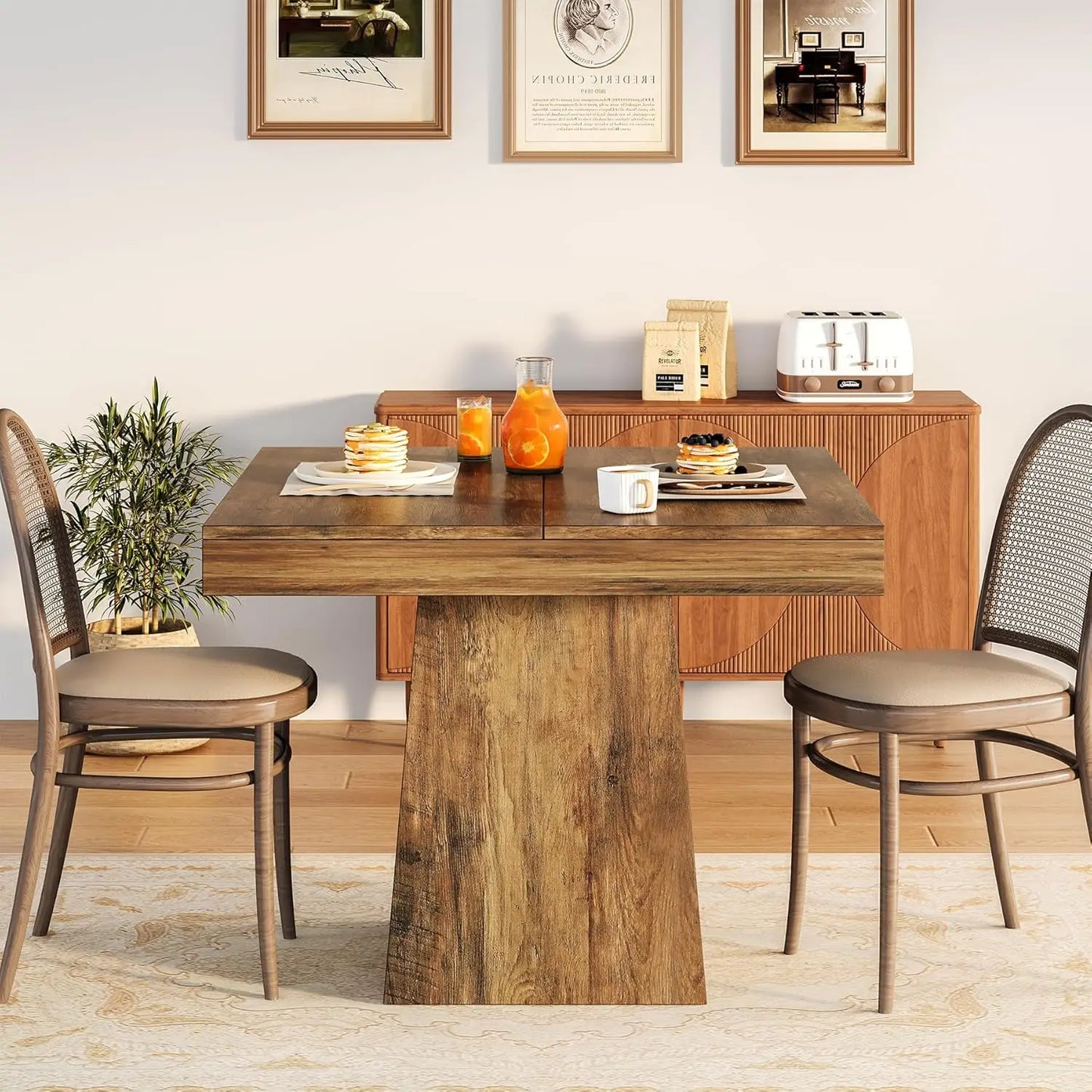 Square Dining Table for 4, 31.5-Inch Table Small Dinner Table with Sturdy Pedestal Base, Farmhouse Dining Roo