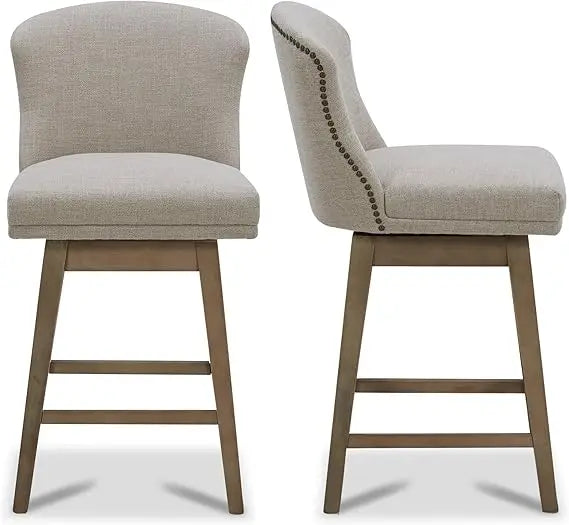Counter Height Swivel Barstools, FSC Certified Upholstered Performance Fabric Bar Stools Set of 2, 26" Seat Height, Flint Grey