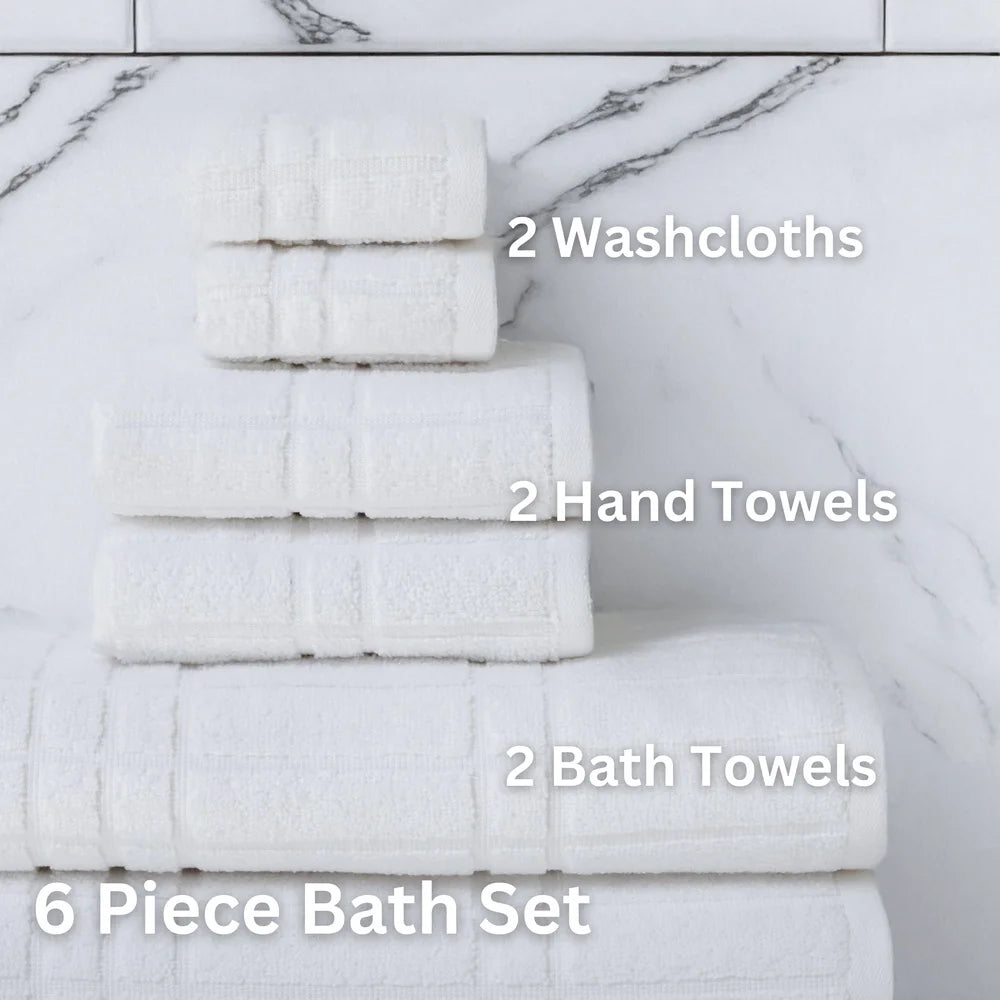 6-Piece Cotton Towel Set Soft Absorbent Bath Towels Hand Towels Washcloths