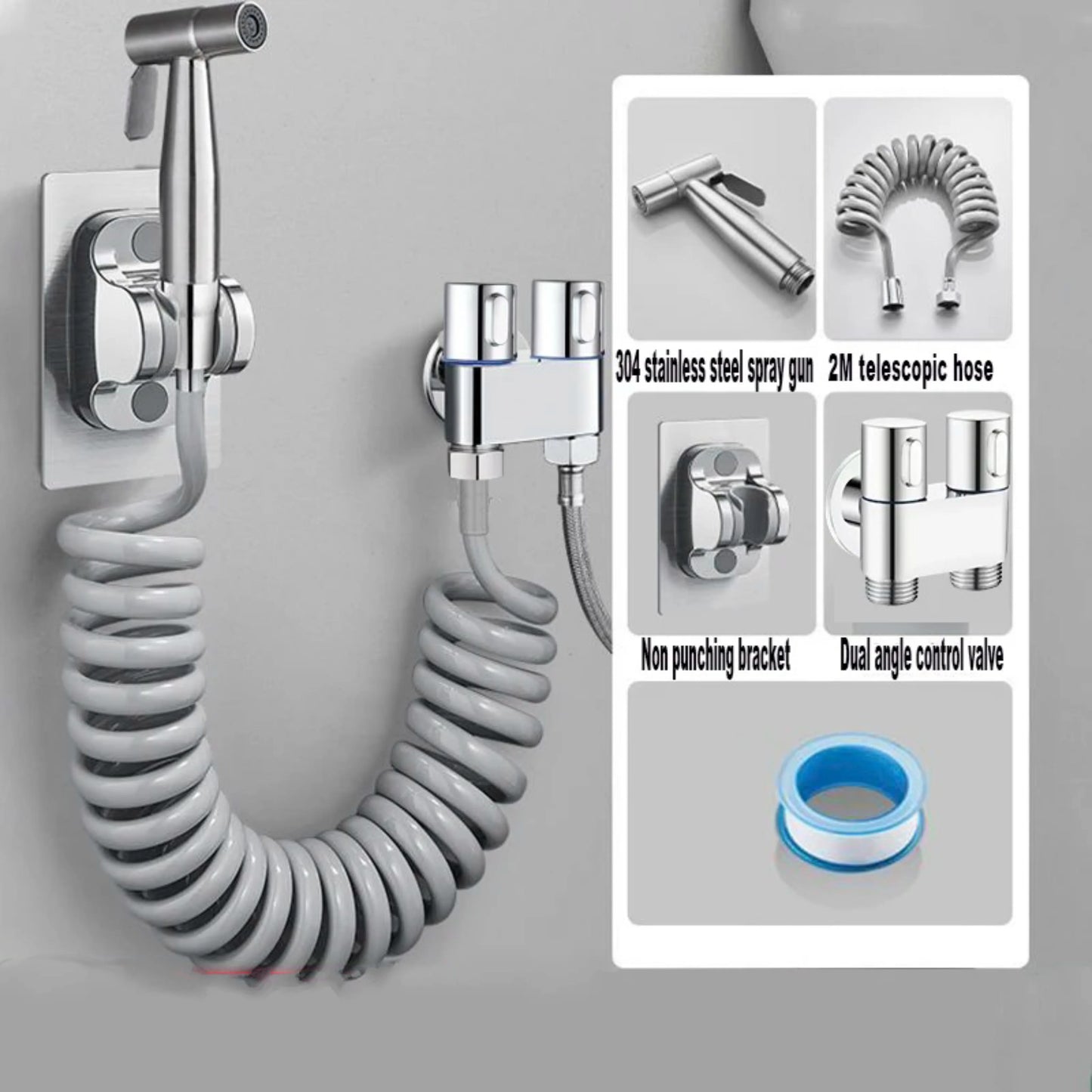 Handheld Toilet Bidet Faucet Sprayer Stainless Steel Bathroom Bidet Spraye Set Hand Sprayer Shower Head Self Cleaning No Punch