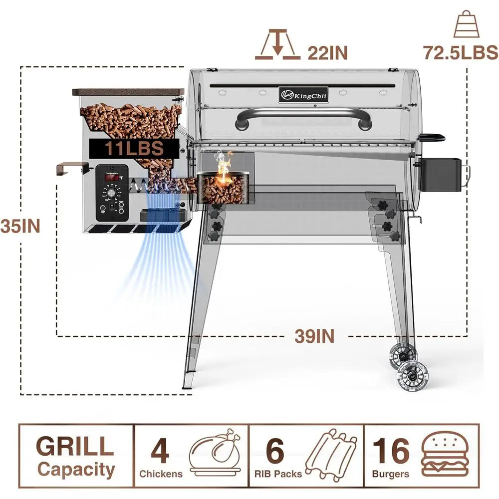Portable Wood Pellet Grill & Smoker with Folding Legs, 456 sq. in. Cooking Area, 18 lb. Hopper, Temperature Control 180-425°F fo