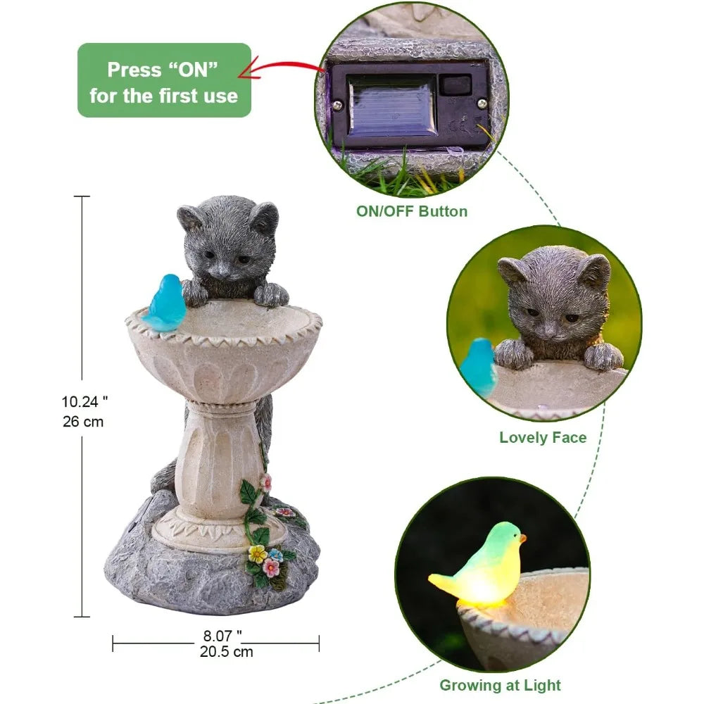 Solar Cat Statues for Bird Bath: Outdoor Sculptures