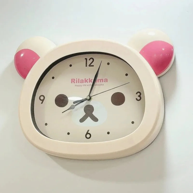 Rilakkuma Inspired Cute Silent Wall Clock Sweep Second Decorative Clock for Kids Bedroom Living Room Home Decor