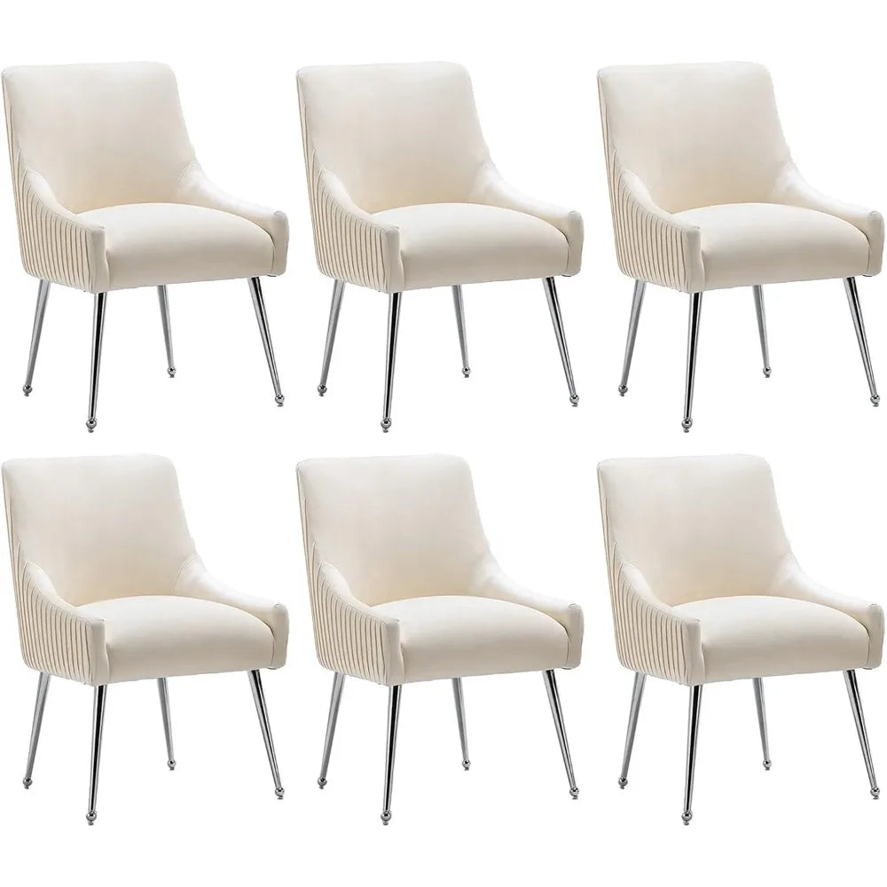 Dining Chairs Modern Style Velvet Upholstered Accent Chair Vanity Chair with Vertical Bar Tufted Chair with Silver Legs Set of 6