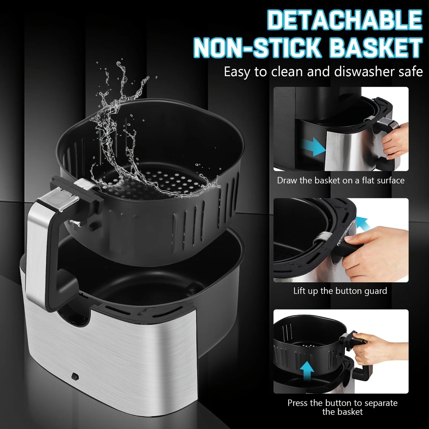 Large Air Fryer, 1500W 7QT AirFryer Cooker, Adjustable Temperature 100-400°F, 8 Presets Menu, Digital Touch Screen, Nons