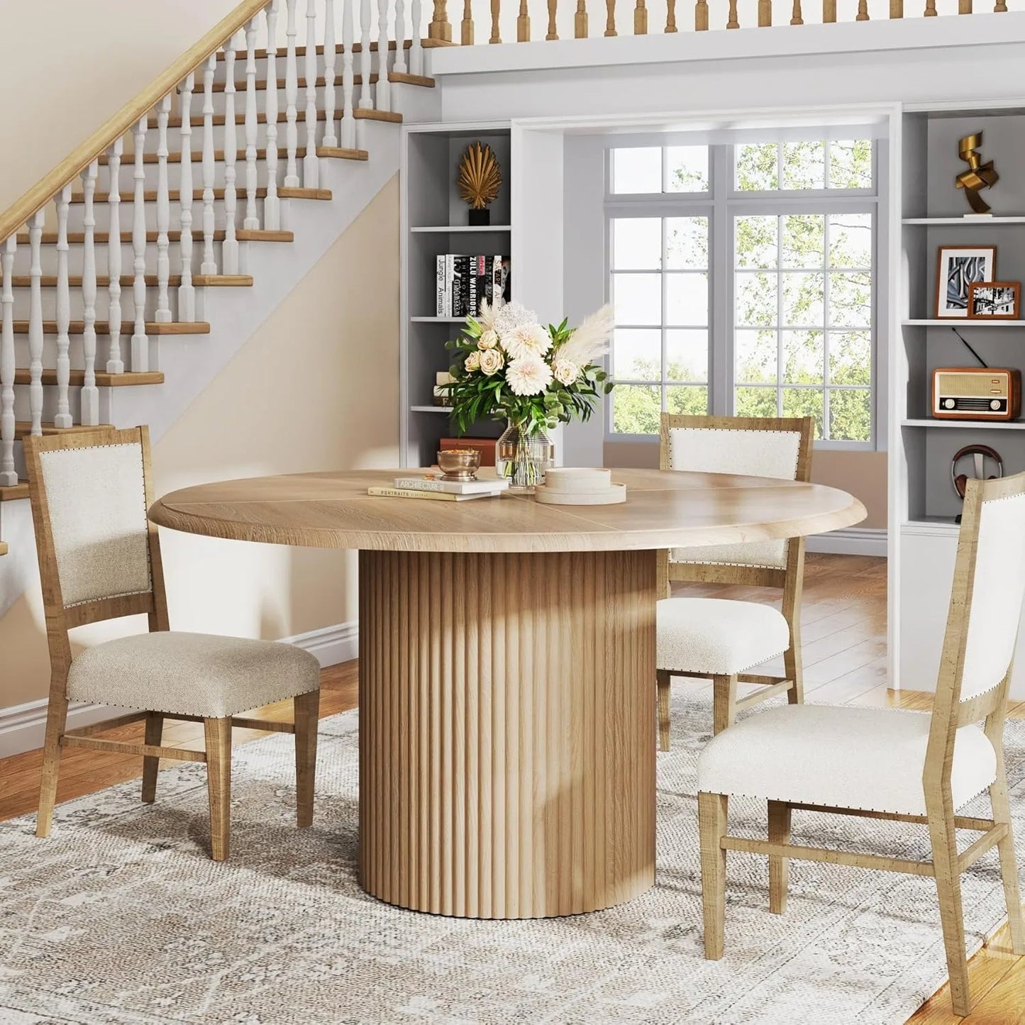 47" Round Dining Table for 4, Farmhouse Kitchen Table,Modern Small Dinner Table for Dining Room(Chairs Not Included)