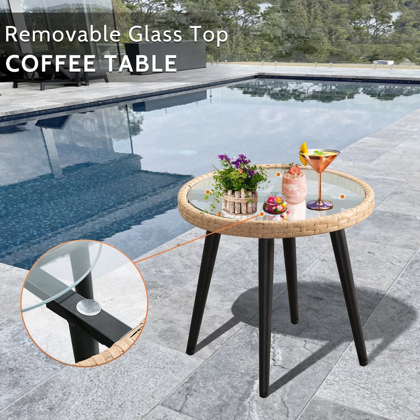 3 Piece Patio Porch Furniture Sets - Outdoor Wicker Chairs Bistro Set w/Cushions & Table for Balcony Lawn Pool Backyard