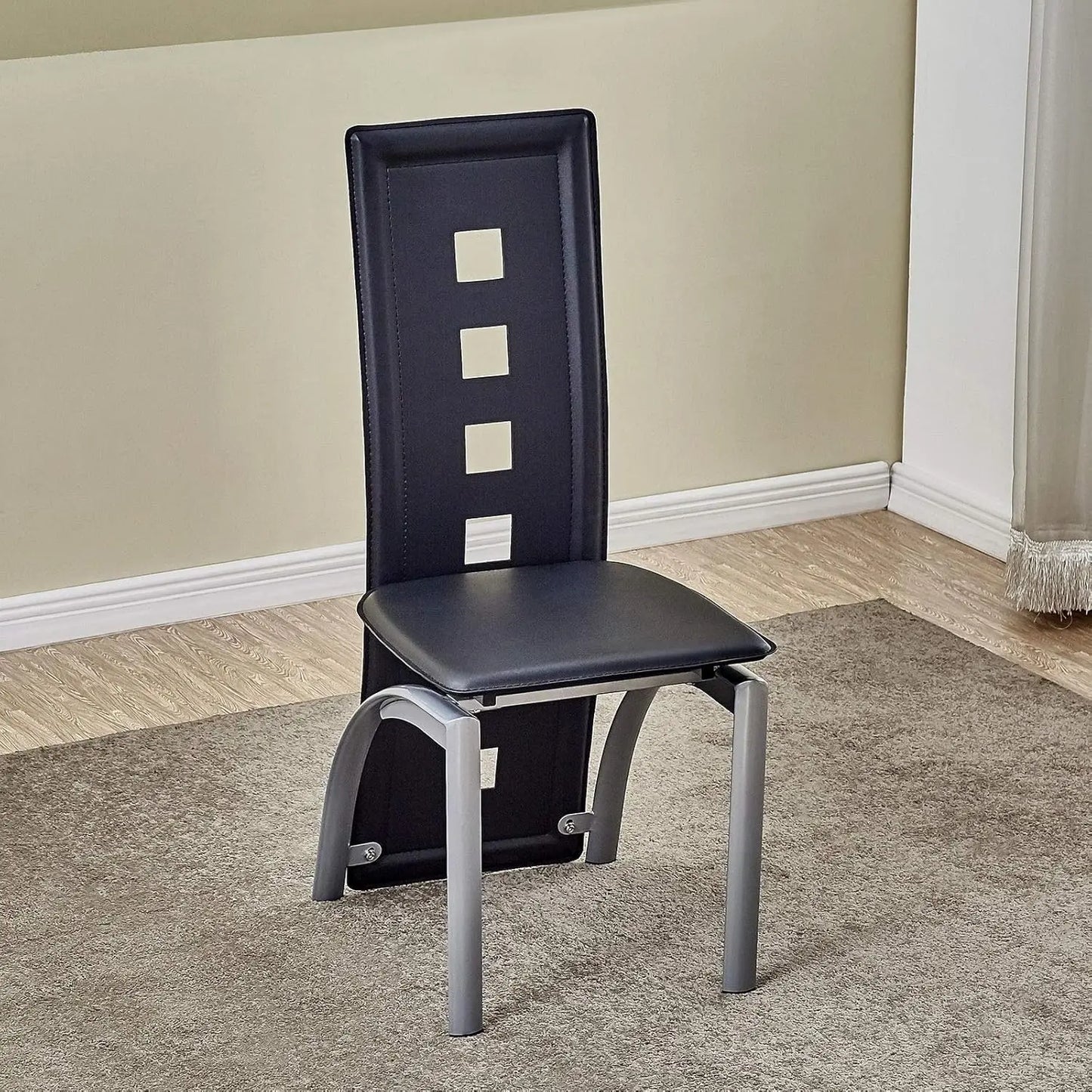 Dining Table Set, 5 Piece Glass Kitchen Table and Leather Chairs Furniture (Black)