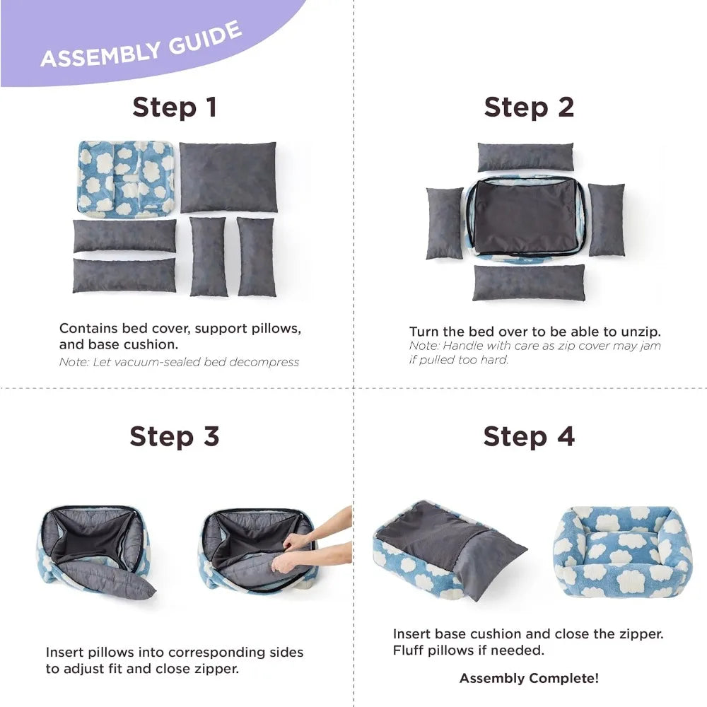 Lesure Cute Dog Bed for Medium Dogs - Washable Pet Beds,Cozy Rectangle Orthopedic Sofa with Jacquard Shaggy Plush & Anti Slip Bo