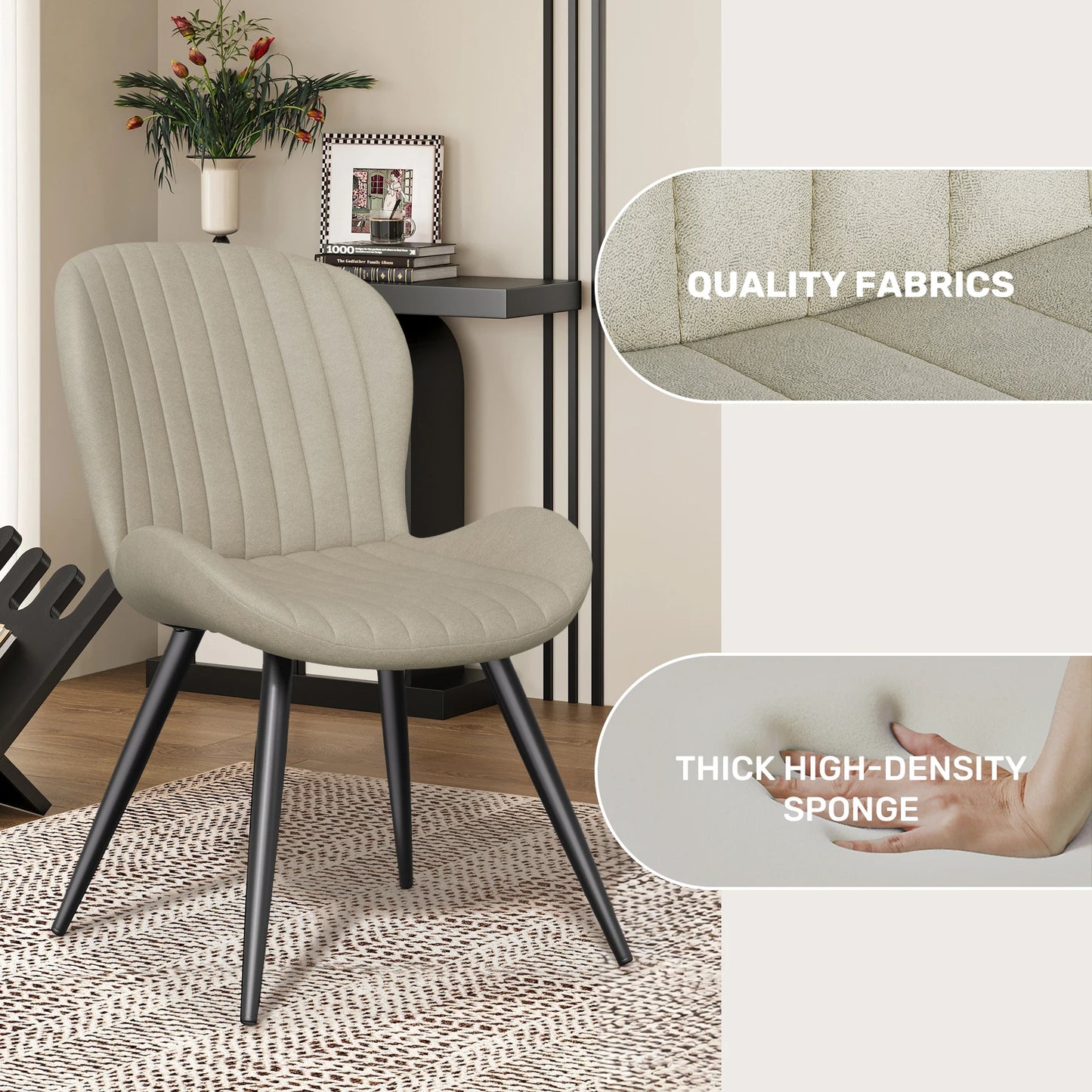 Dining Chair (Set of 2 Pieces) Modern Restaurant Chair Comfortable Backrest Thickeneded Soft Cushion Kitchen Chair 19inch High with Metal Feet