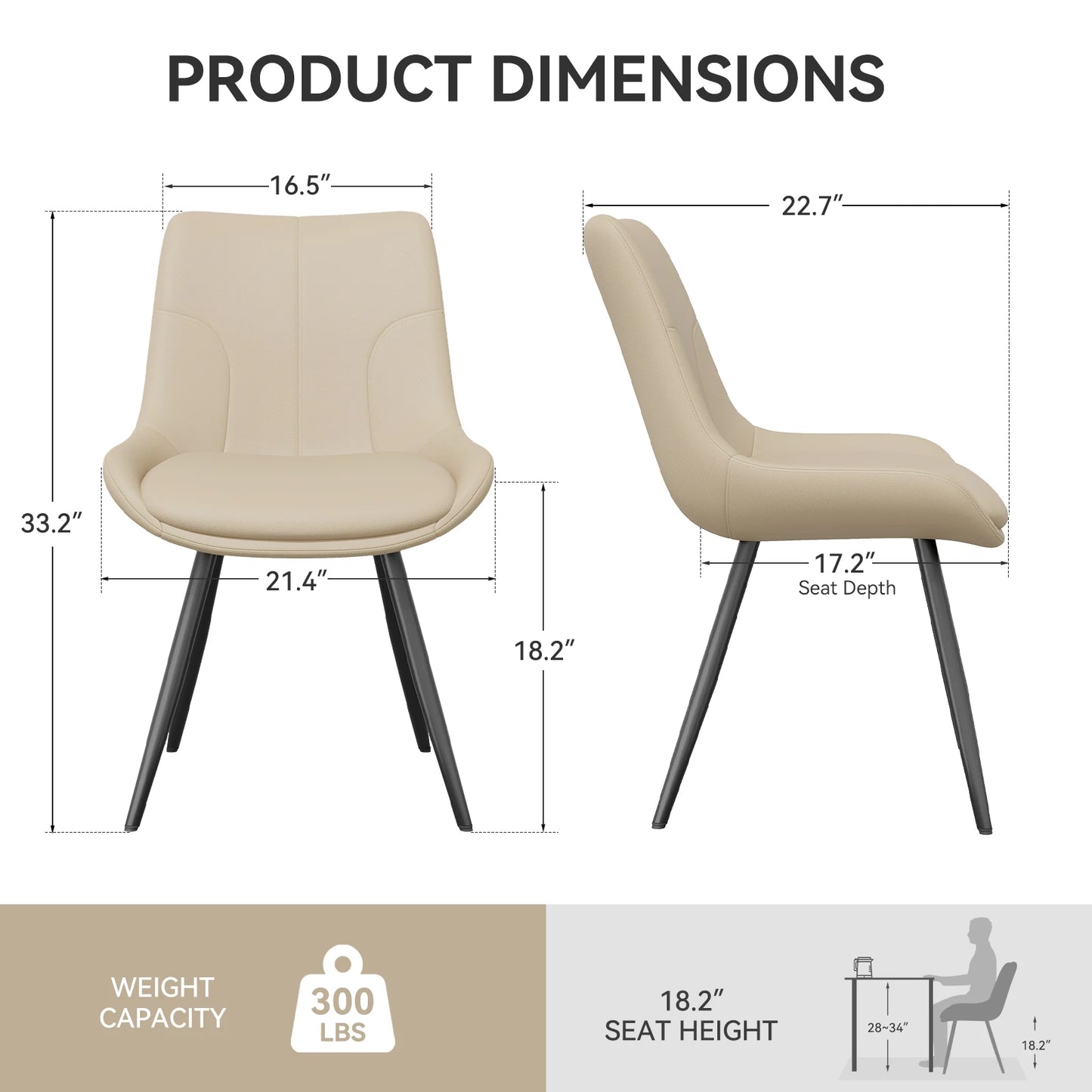 Upholstered Dining Chairs Set of 2 Modern Faux Leather Dining Room Chairs with Thick Cushion and Metal Legs