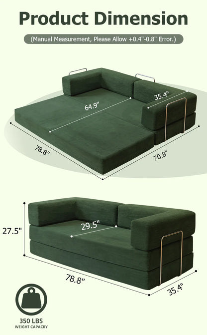 Futon Sofa Bed light or dark gray Convertible Couch 4-in-1 Folding Corduroy Boneless Sleeper Loveseat for Living Room