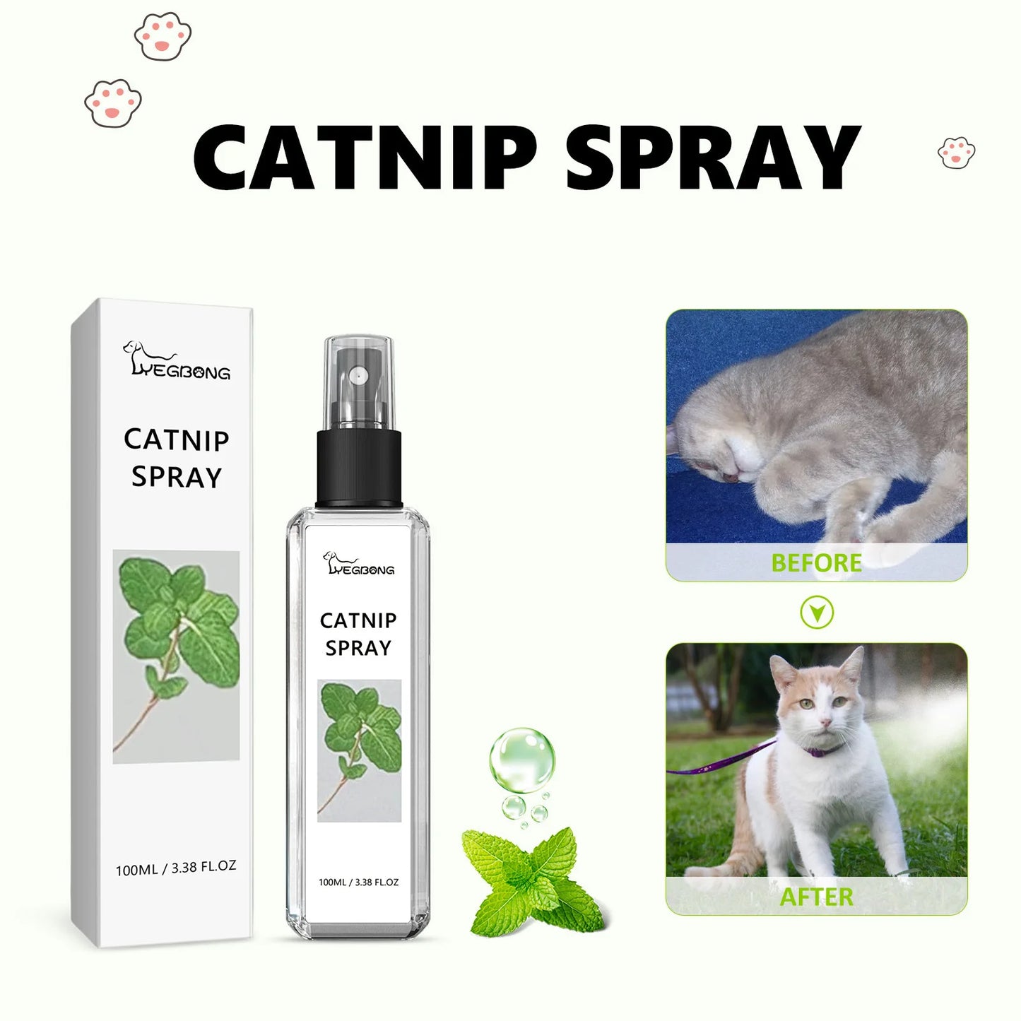 Yegbong 100ml Cat Catnip Spray Relieve Stress Long Lasting Anti Anxiety Health Care Soothe Mood Enhance Vitality Pet Calm Spray