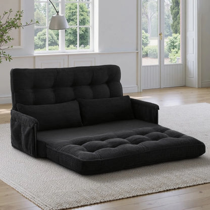 Corduroy Convertible Sofa Bed Foldable Single Couch with Pillows Adjustable Backrest for Small Apartment Bedroom