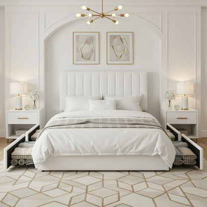 Full/Queen/King Velvet Storage Bed Frame with Adjustable Vertical Channel Headboard,4 Large Drawers, No Box Spring Needed