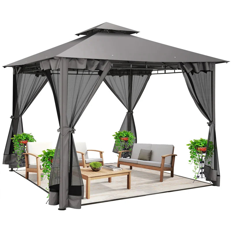 10×10 Gazebo with Cold-Proof Curtains Nettings,Heavy Duty Gazebo Double Roof with Metal Frame,Tents for Patio, Deck,Backyard