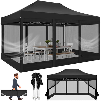 10x15 FT Heavy Duty Pop Up Canopy with 4 Sidewalls, Commercial Gazebo Party Tent with Mosquito Netting Wall Easy Set Up Outdoor