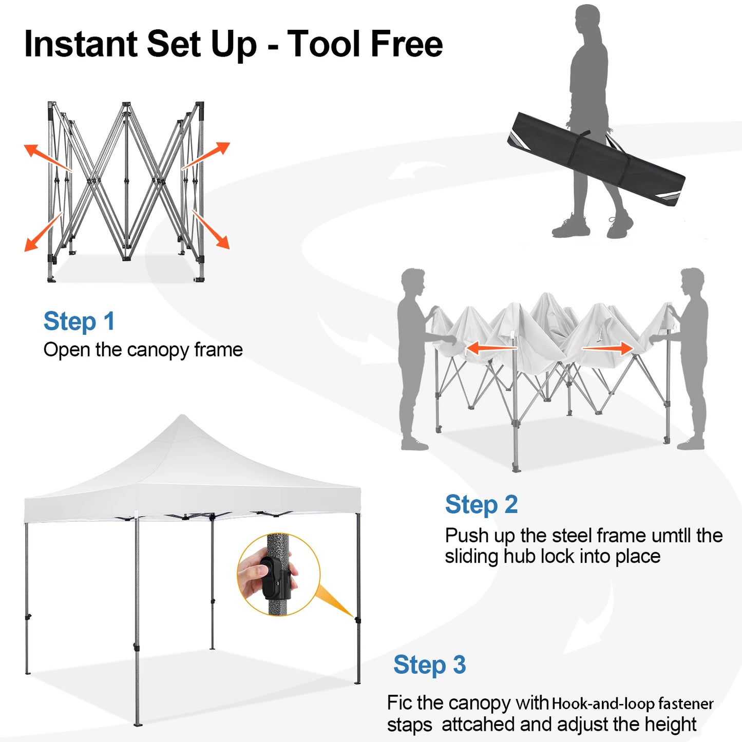 10x10 FT Pop up Canopy Heavy Duty Without Sidewalls, Easy Set-up Commercial Outdoor Party, 100% Waterproof Wedding Canopy Gazebo