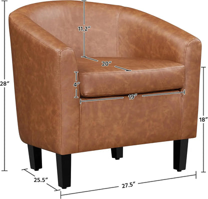 Accent Chairs Set of 2, Faux Leather Barrel Chairs Comfy Club Chairs, Modern Leather Armchairs with Soft Seat