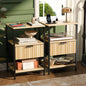 Nightstands Set of 2 with Fabric Drawers, Fluted Nightstands with Charging Station,