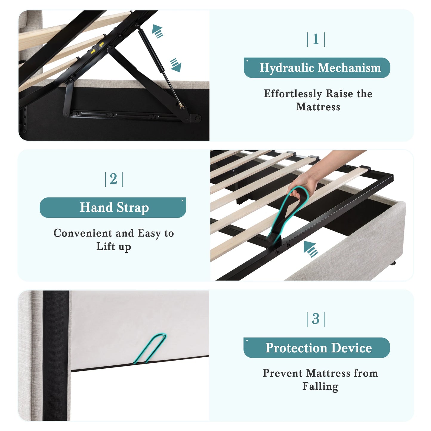 Lift Up Storage Bed with Wingback Headboard/Heavy-Duty Hydraulic Bed/Large Underneath Storage Allewie