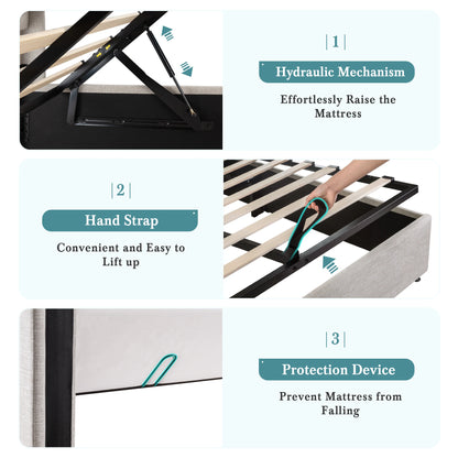 Lift Up Storage Bed with Wingback Headboard/Heavy-Duty Hydraulic Bed/Large Underneath Storage Allewie
