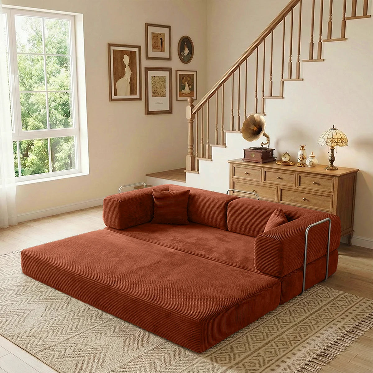 Futon Sofa Bed light or dark gray Convertible Couch 4-in-1 Folding Corduroy Boneless Sleeper Loveseat for Living Room