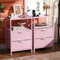 Nightstands Set of 2 with Fabric Drawers, Fluted Nightstands with Charging Station,