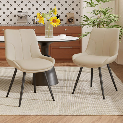 Upholstered Dining Chairs Set of 2 Modern Faux Leather Dining Room Chairs with Thick Cushion and Metal Legs