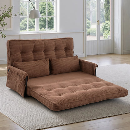 Corduroy Convertible Sofa Bed Foldable Single Couch with Pillows Adjustable Backrest for Small Apartment Bedroom