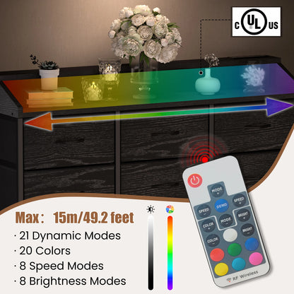 Dresser for Bedroom, 9 Drawers Dresser with LED Lights & Charging Station-Black