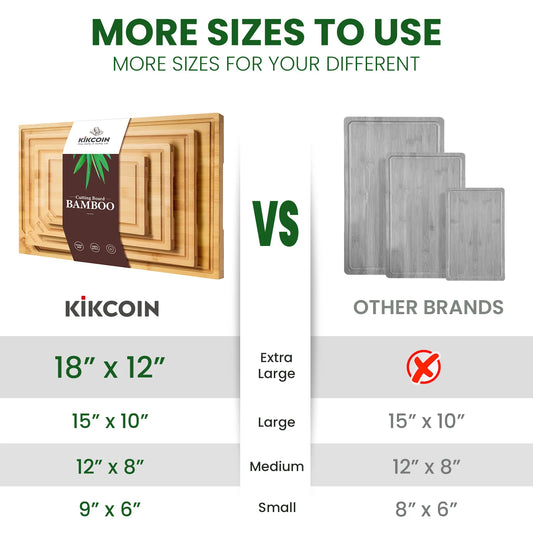4-piece extra large kitchen bamboo cutting board set, heavy duty cutting board with juice groove, inner handle design.