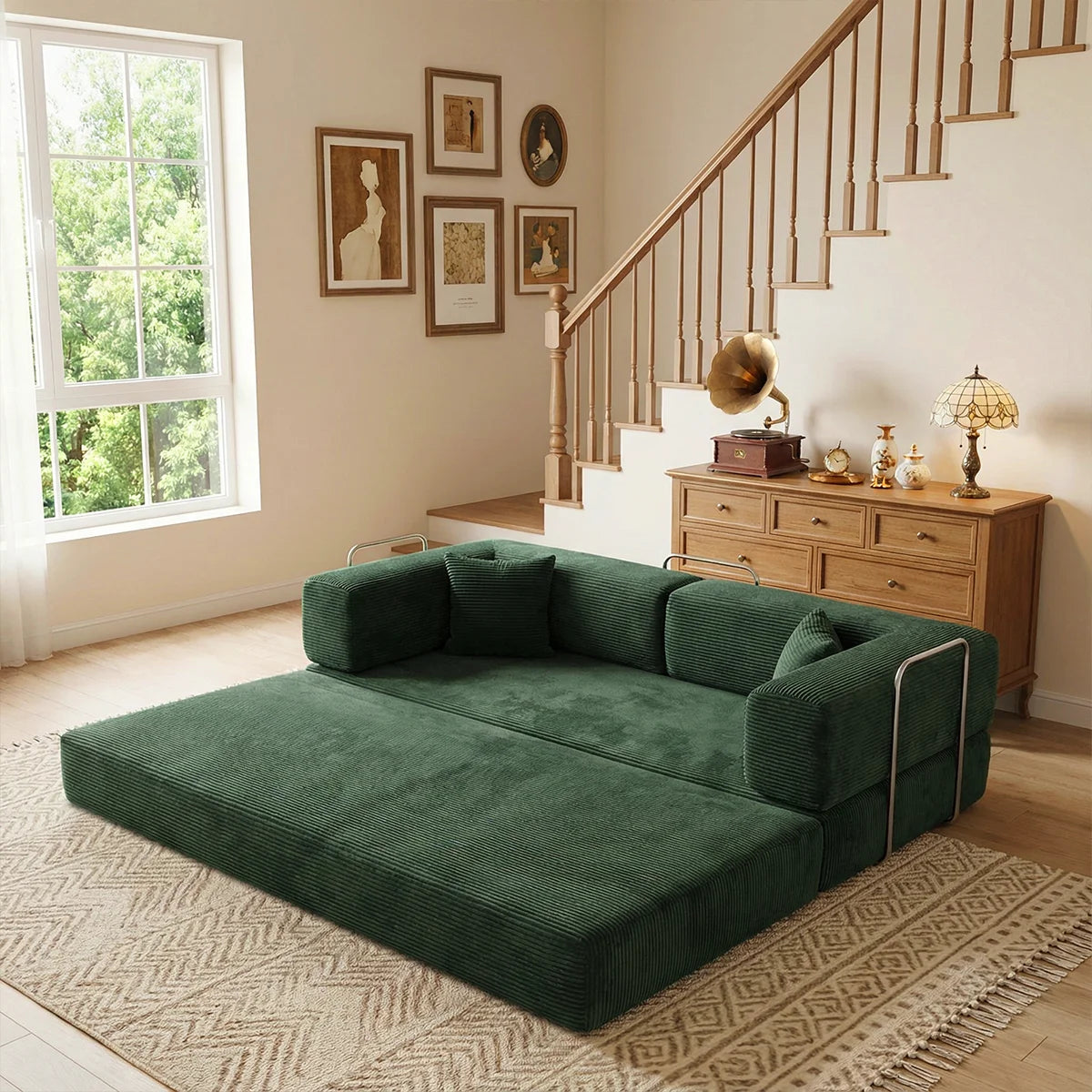 Futon Sofa Bed light or dark gray Convertible Couch 4-in-1 Folding Corduroy Boneless Sleeper Loveseat for Living Room