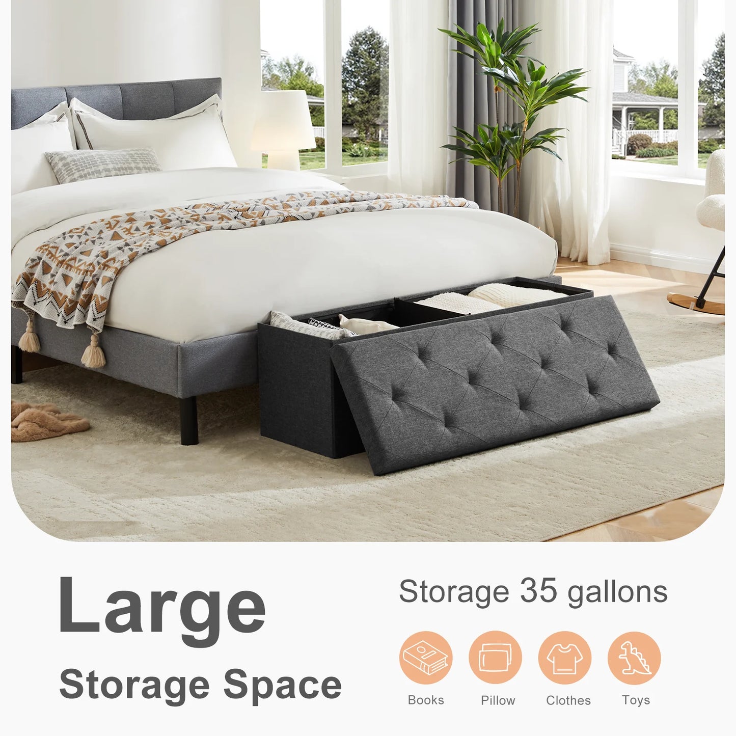 Folding Storage Ottoman Bench Living Room Hidden Storage Footstool Toy Box Bedroom Strong Load-bearing Capacity Stool