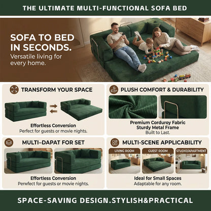 Futon Sofa Bed light or dark gray Convertible Couch 4-in-1 Folding Corduroy Boneless Sleeper Loveseat for Living Room
