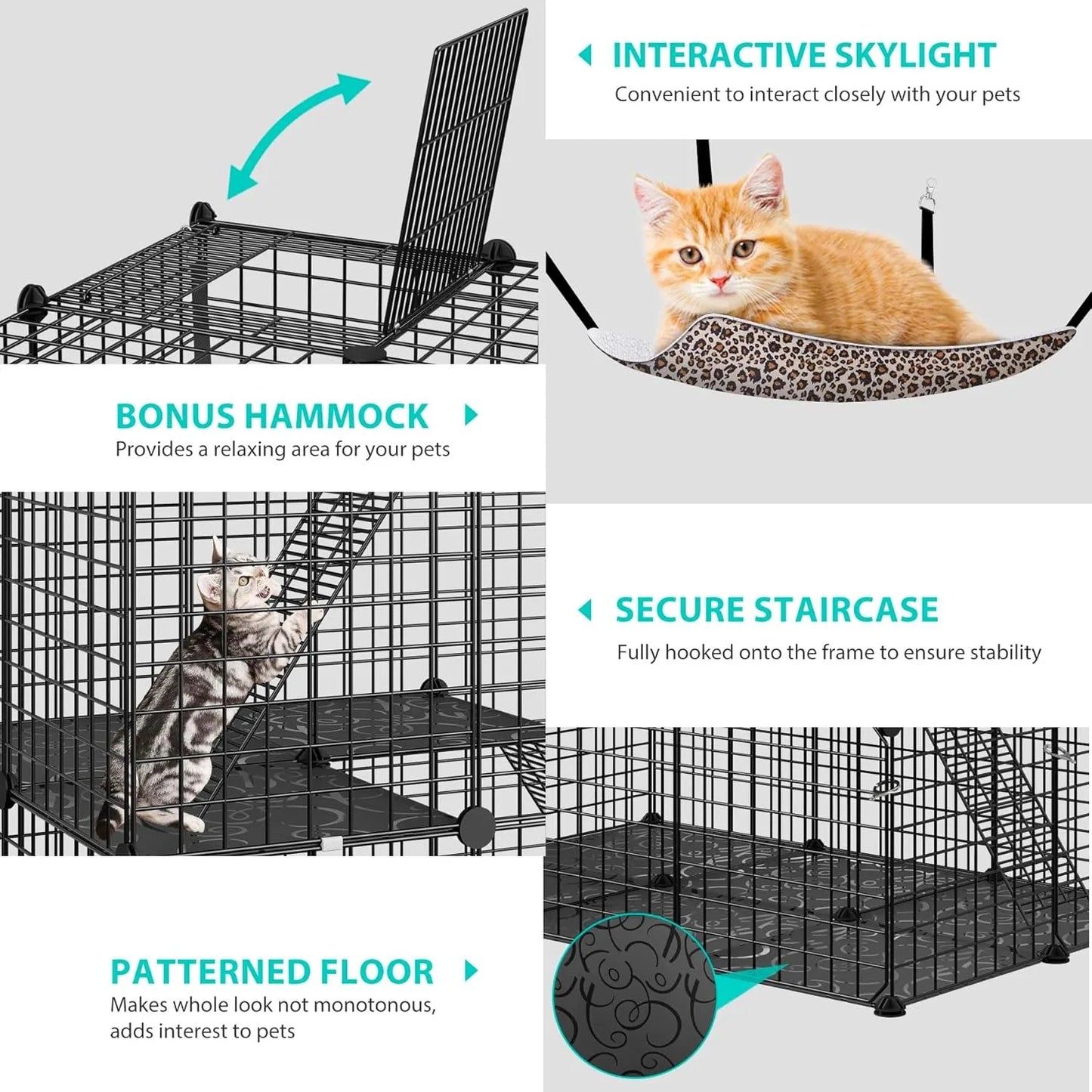 4-Tier Cat Cage Indoor Enclosure DIY Cat Playpen Metal Kennel with Extra Large Hammock, Catio Ideal for 1-3 Cats, F