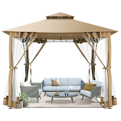10×10 Gazebo with Cold-Proof Curtains Nettings,Heavy Duty Gazebo Double Roof with Metal Frame,Tents for Patio, Deck,Backyard