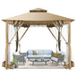 10×10 Gazebo with Cold-Proof Curtains Nettings,Heavy Duty Gazebo Double Roof with Metal Frame,Tents for Patio, Deck,Backyard