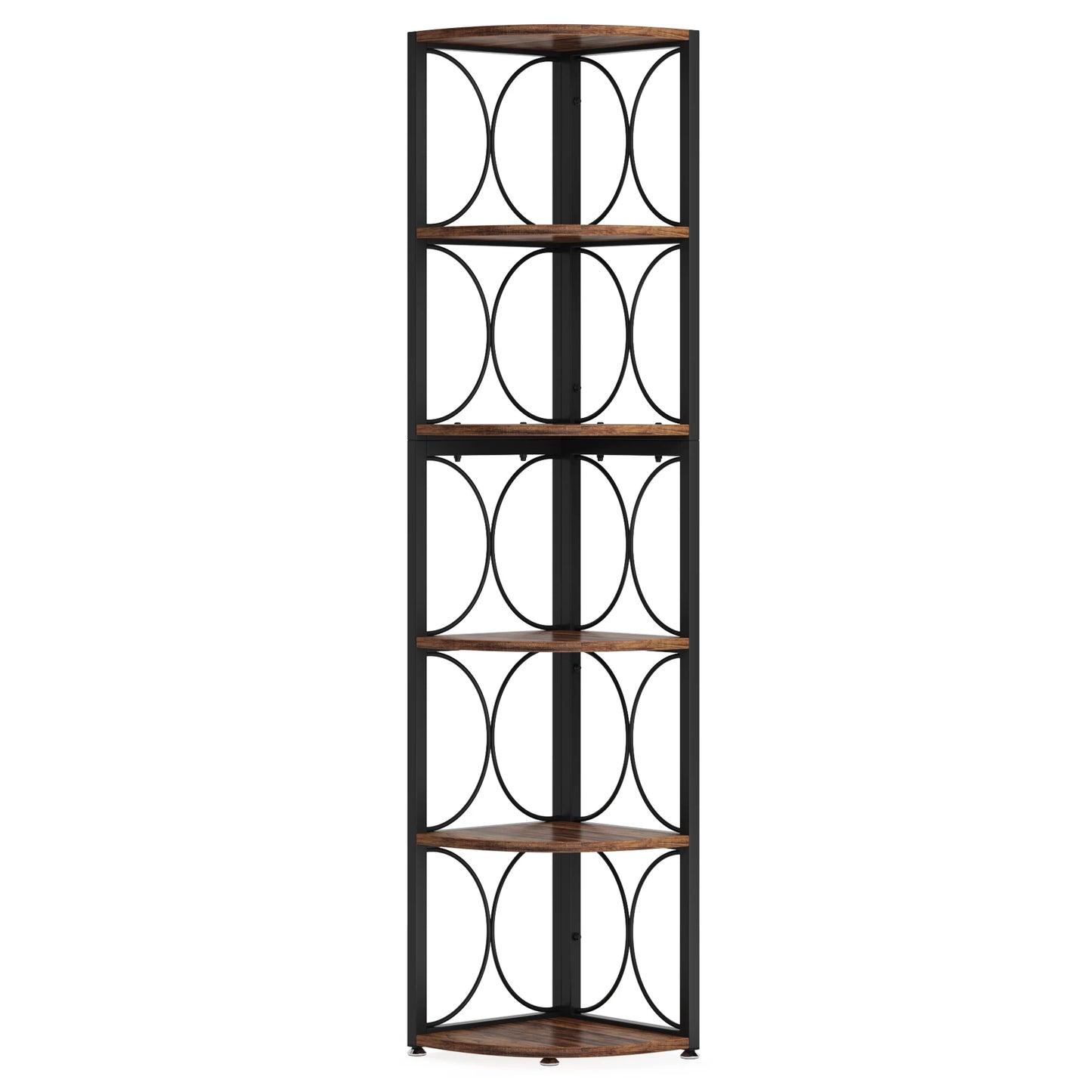 67 inch Tall Corner Shelf, 6 Tier Rustic Corner Bookshelf Bookcase Storage Rack Standing Shelving Unit