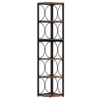 67 inch Tall Corner Shelf, 6 Tier Rustic Corner Bookshelf Bookcase Storage Rack Standing Shelving Unit