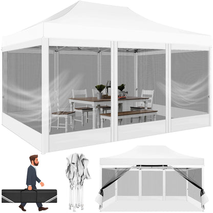 10x15 FT Heavy Duty Pop Up Canopy with 4 Sidewalls, Commercial Gazebo Party Tent with Mosquito Netting Wall Easy Set Up Outdoor