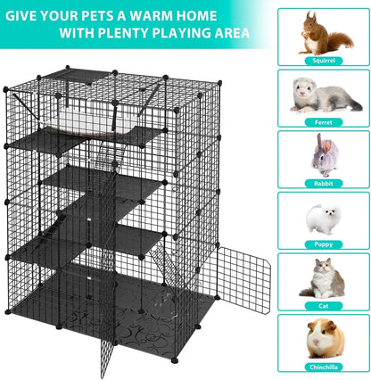 4-Tier Cat Cage Indoor Enclosure DIY Cat Playpen Metal Kennel with Extra Large Hammock, Catio Ideal for 1-3 Cats, F