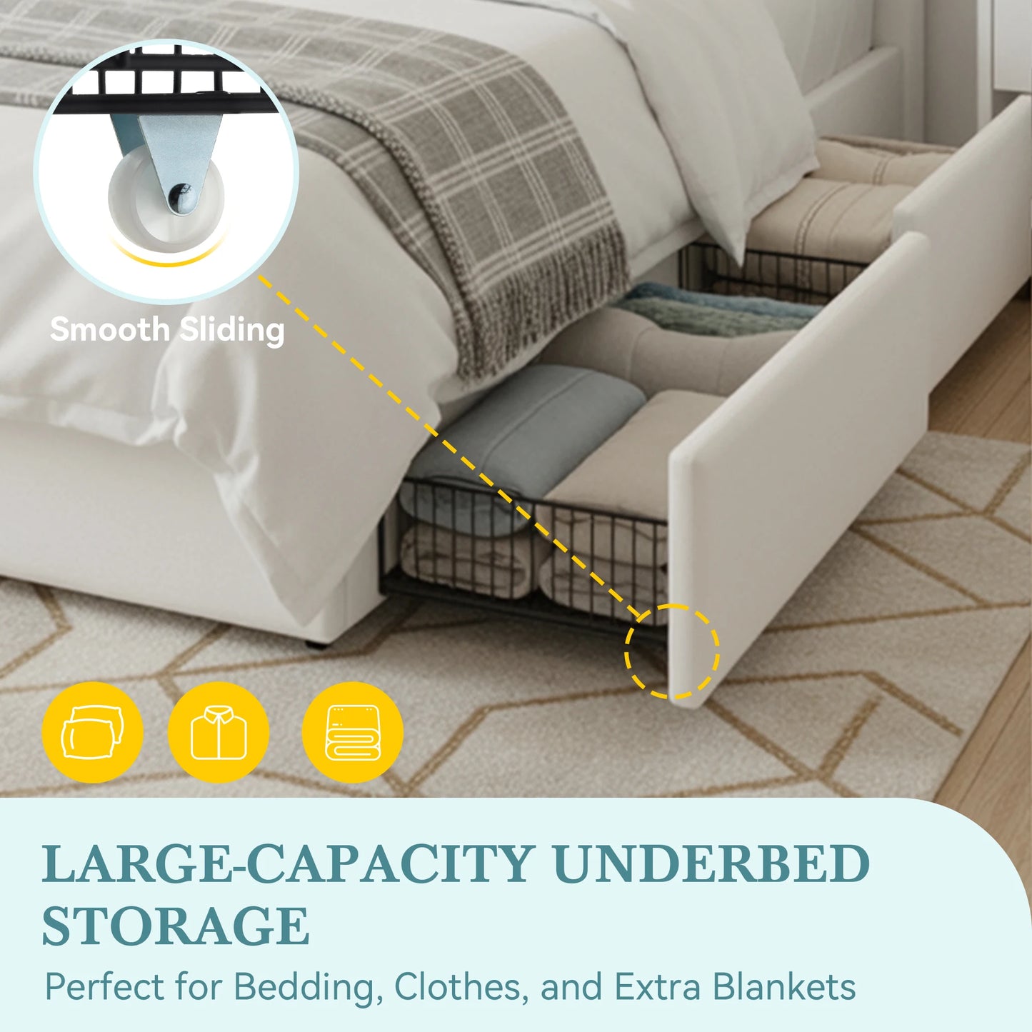 Full/Queen/King Velvet Storage Bed Frame with Adjustable Vertical Channel Headboard,4 Large Drawers, No Box Spring Needed