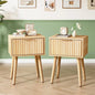 Nightstands Set of 2 with Fabric Drawers, Fluted Nightstands with Charging Station,