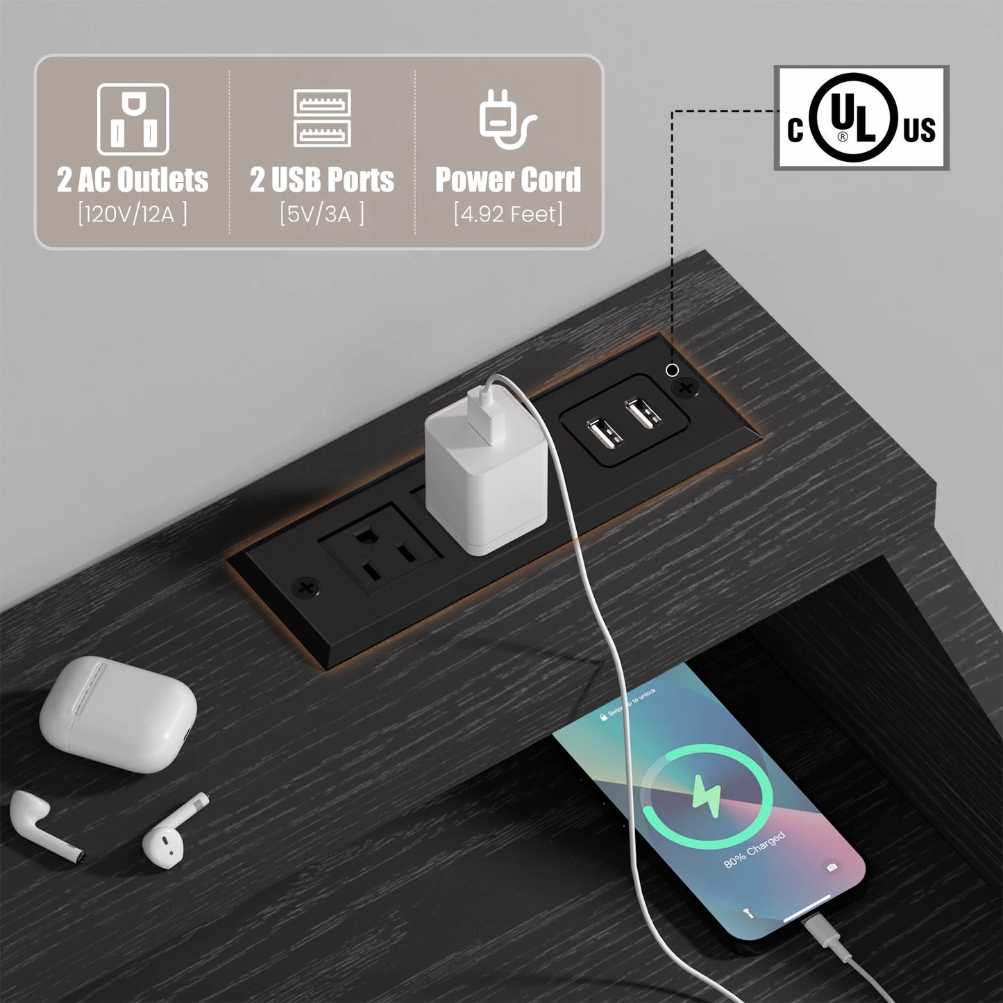 Dresser for Bedroom, 9 Drawers Dresser with LED Lights & Charging Station-Black