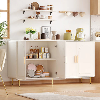 60" Sideboard Buffet Cabinet with Storage, Curved Design Cabinet with 4 Doors & Adjustable Shelves Modern Console Table