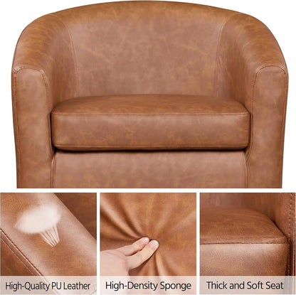 Accent Chairs Set of 2, Faux Leather Barrel Chairs Comfy Club Chairs, Modern Leather Armchairs with Soft Seat