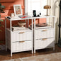 Nightstands Set of 2 with Fabric Drawers, Fluted Nightstands with Charging Station,